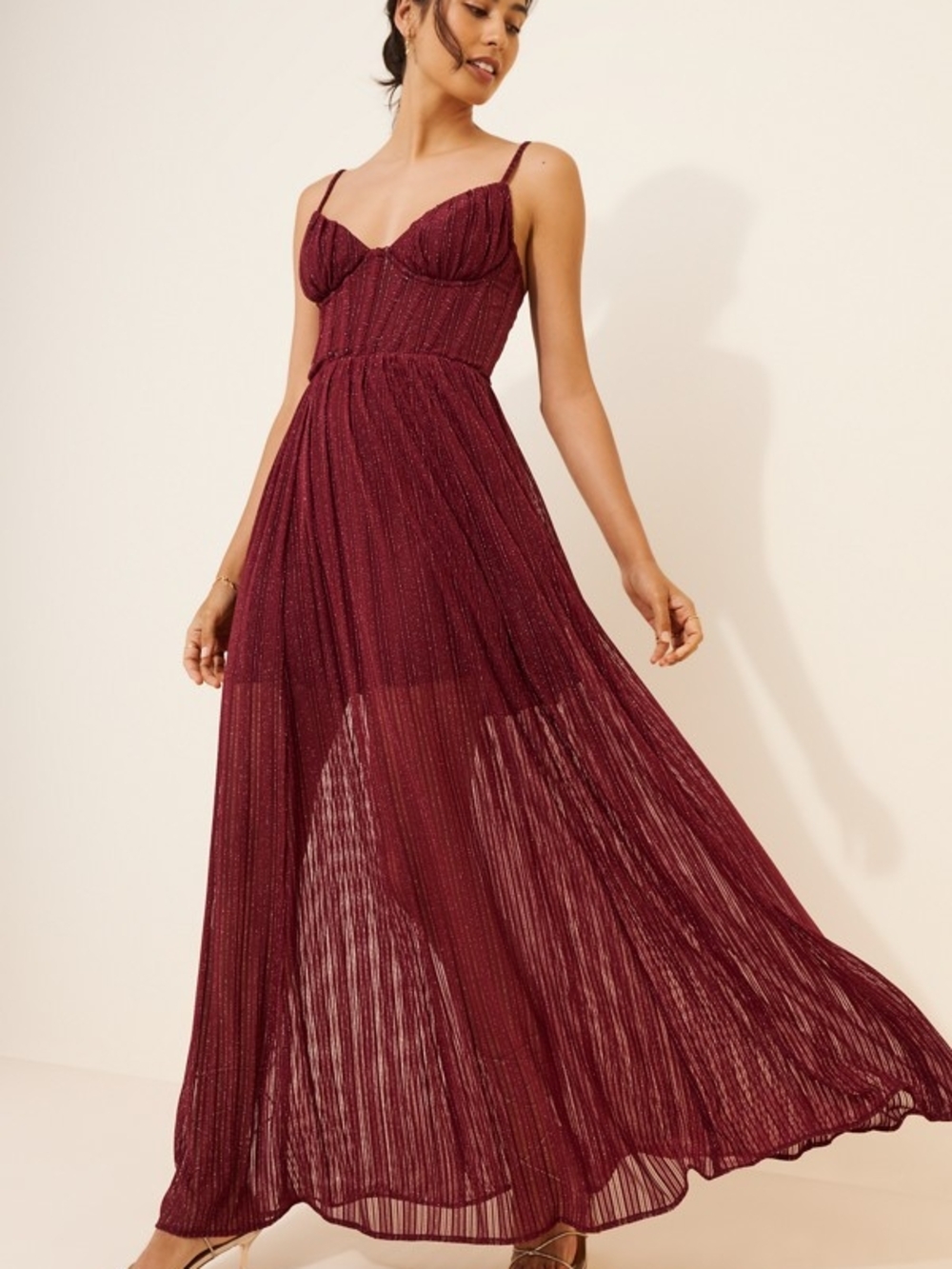 Metallic Corset Maxi Dress, Dress Forum Color: WINE
